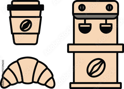 Vector illustration of coffee cup croissant and coffee machine