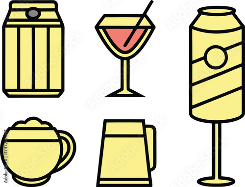 Collection of stylized drinks and beverages in flat design