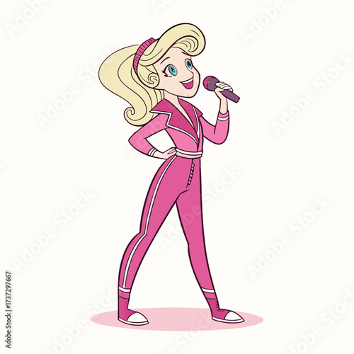 Cartoon Girl Singing with Microphone