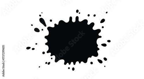 Black Ink Splatter Blob with Droplets