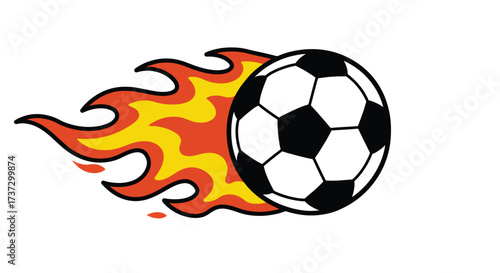 Classic Soccer Ball Ignited with Fiery Flames in Motion.