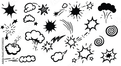 Collection of HandDrawn Comic Book Style Explosions and Stars.
