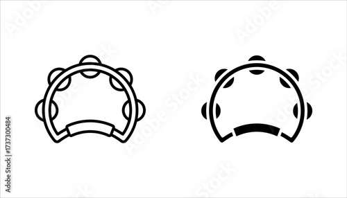 Tambourine Linear icon set. musical instrument. Folk instrument for beating out rhythm. vector illustration on white background