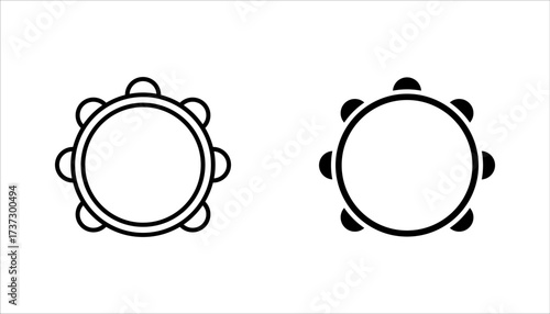 Tambourine Linear icon set. musical instrument. Folk instrument for beating out rhythm. vector illustration on white background