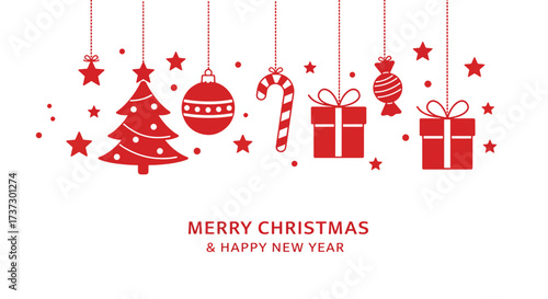 Festive Red Christmas Ornaments and Gifts Hanging Decorations.