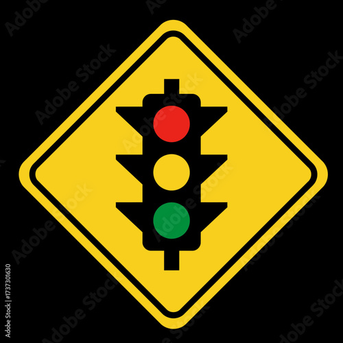 Traffic Light Road Sign Icon – Warning Signal Symbol for Safety, Driving, and Highway Regulations
