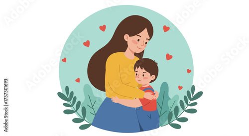 Loving mother embracing her young son with affection and care