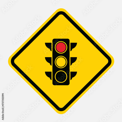 Traffic Light Road Sign Icon – Warning Signal Symbol for Safety, Driving, and Highway Regulations