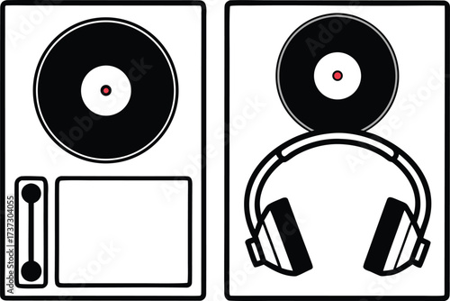 Stylized graphic of a turntable and headphones with vinyl record