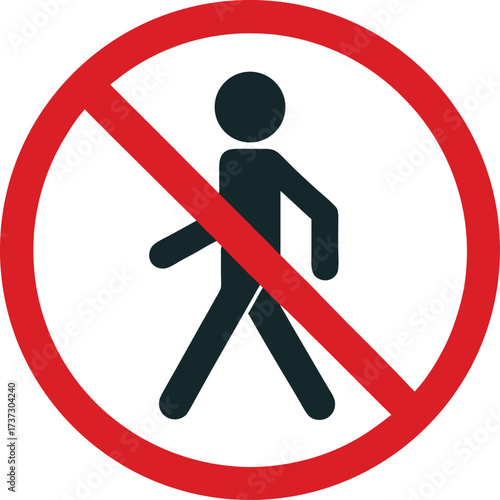Halt for Pedestrians Sign Flat Vector Icon for Road Safety, Stop for Walkers Prohibition, and Traffic Regulation Apps, Isolated on White Background.

