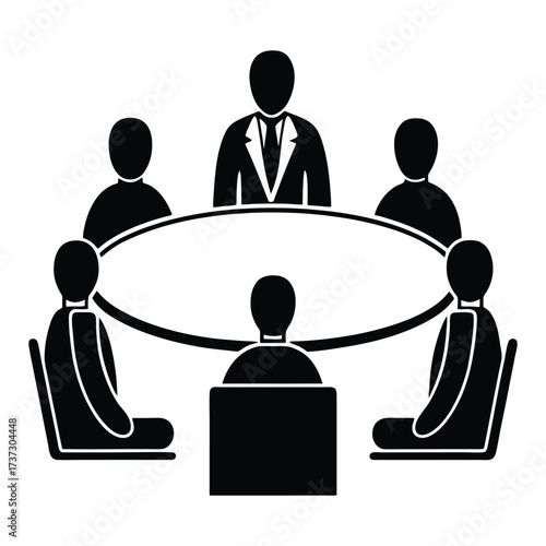 Business meeting icon of people around a conference table discussing strategy board members icon