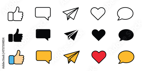 Like, comment, share, love, speech bubble icon vector. user interaction and enhance feedback loops symbol. vector illustration.