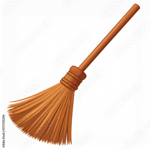 Illustration of a simple, wooden broom with a brown handle and bristles, isolated on a white background.