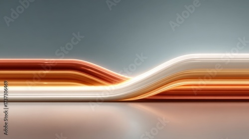 Abstract fluid lines with orange and white gradient curves on grey background