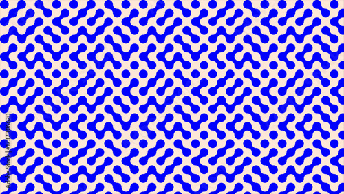 A bold and seamless retro abstract pattern of flowing, interconnected blue metaball shapes, creating a vibrant and dynamic background for modern graphic design