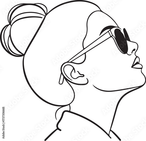 Illustration of woman wearing sunglasses, profile view, isolated on white background
