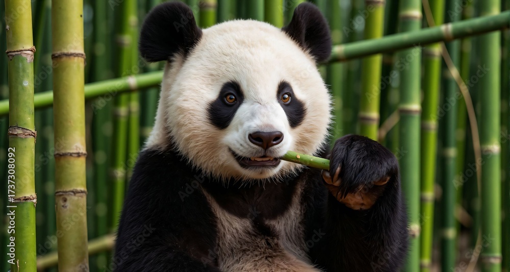 Fototapeta premium Panda eating bamboo in a bamboo forest 91