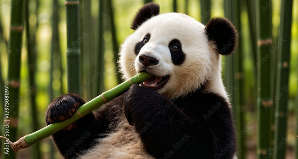 Obraz premium Panda eating bamboo in a bamboo forest 91