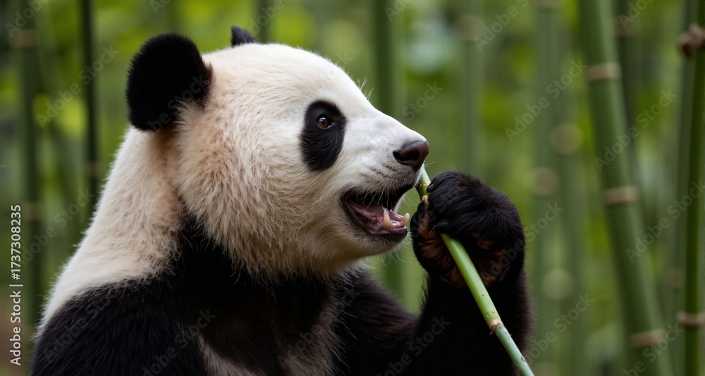Obraz premium Panda eating bamboo in a bamboo forest 1