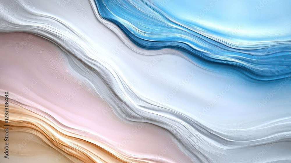 Obraz premium Abstract swirl paint creates vibrant liquid pattern with flowing colors of blue, white, and pink