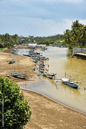 Coastal scene and local boats on the island of Java