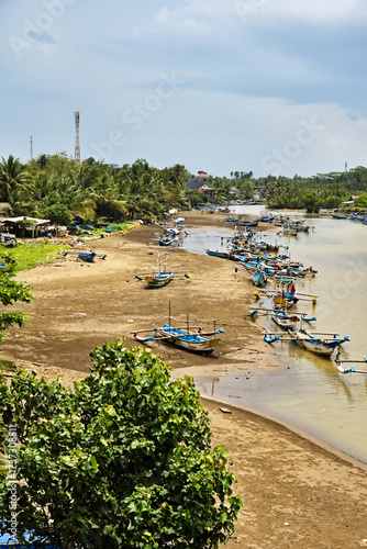 Coastal scene and local boats on the island of Java