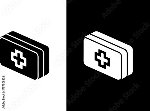 First Aid Kit Icon on Black and White Background.