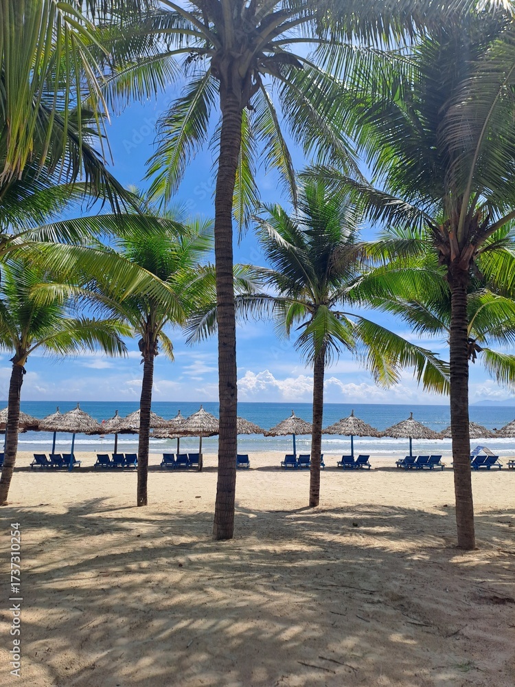 Obraz premium Tranquil Coastal Morning with Deep Blue and Orange Sky