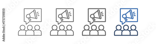 
outline icon set advocacy with loudspeaker design and three people promotion