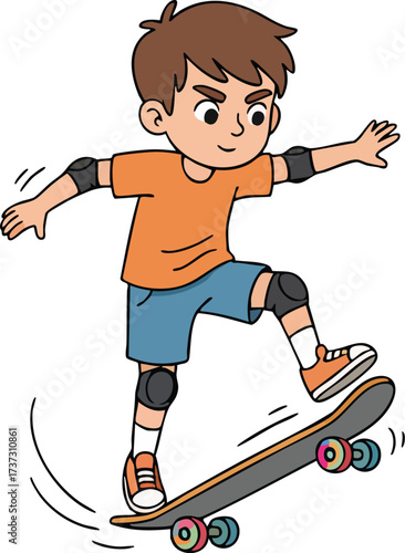 Boy skateboarding in the park, performing a trick with confidence and joy on a sunny afternoon, capturing the essence of youthful energy.