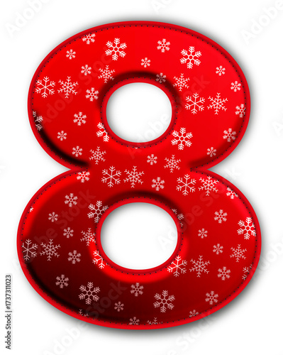 Christmas Red Number Eight Icon glossy 3D festive holiday winter decoration shiny digit 8 symbol for celebration poster sticker background