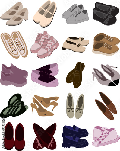 Collection of Various Shoe Types Illustration