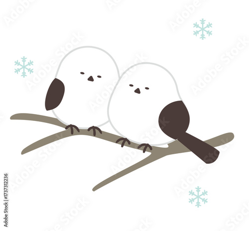 雪の中で寄り添うシマエナガの癒しイラスト素材