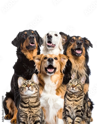 Group portrait of dogs and cats