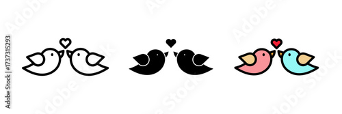 Lover birds icon Couple in love bird line icon. Heart and flying bird vector illustration on white background.