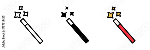 Magic wand icon with sparks line vector icon for apps and games. Stroke, filled and colored concept.