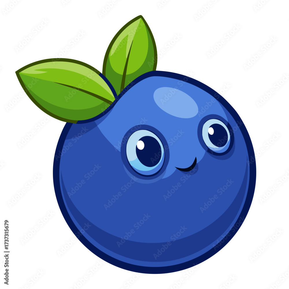 Obraz premium Adorable blueberry character with a cute smile and bright eyes, perfect for healthy eating campaigns, children's books, and fun food promotions
