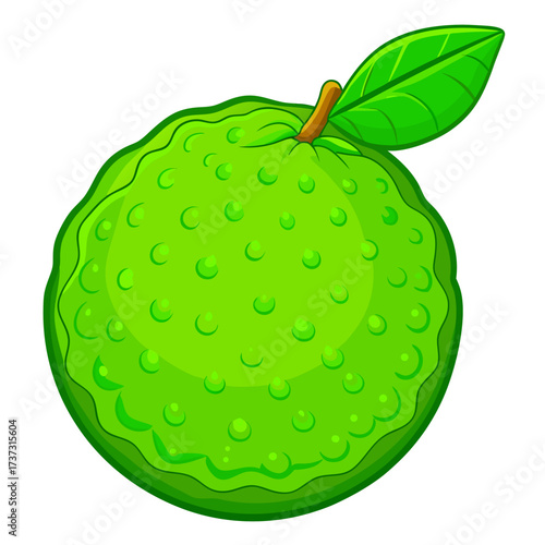 Vibrant green soursop fruit illustration with fresh leaf detail, perfect for healthy eating campaigns and tropical recipe designs, a unique and eye-catching element