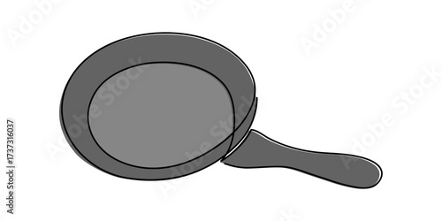 Frying pan one line art, hand-drawn kitchenware continuous drawing contour. Teflon non-stick cookware, cooking utensils food preparation home-cooked cuisine outline minimalist symbol. Editable stroke.