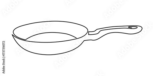 Frying pan one line art, hand-drawn kitchenware continuous drawing contour. Teflon non-stick cookware, cooking utensils food preparation home-cooked cuisine outline minimalist symbol. Editable stroke.