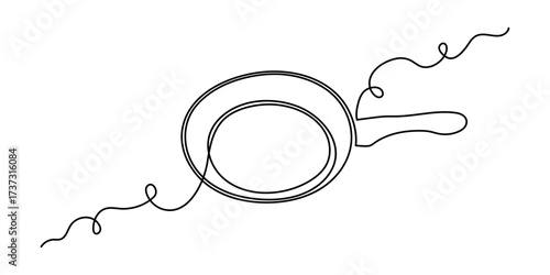 Frying pan one line art, hand-drawn kitchenware continuous drawing contour. Teflon non-stick cookware, cooking utensils food preparation home-cooked cuisine outline minimalist symbol. Editable stroke.