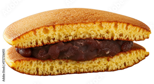 Japanese dorayaki pancake with red bean paste filling isolated PNG with Transparent Background