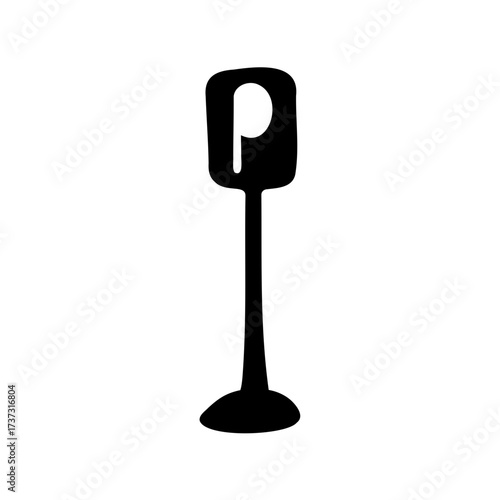Minimalistic black and white illustration of a hand sanitizer dispenser silhouette