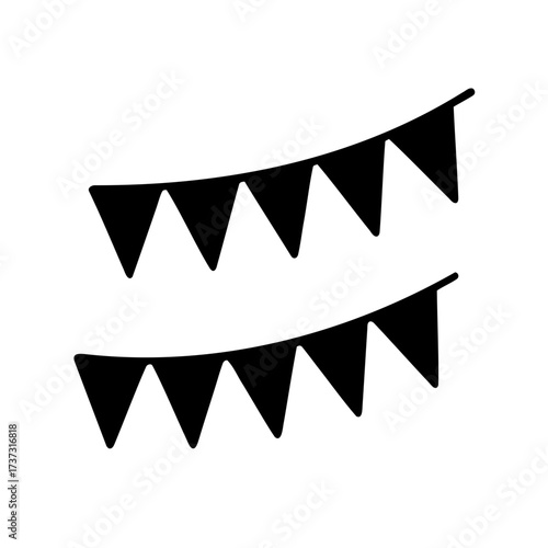 Two rows of simple black banner flags or bunting decoration isolated
