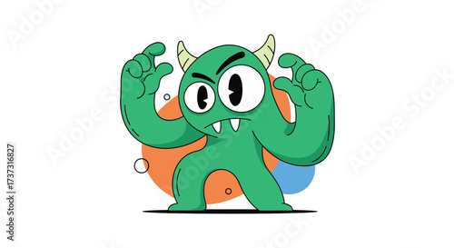 A cartoon monster flexing its arms with a grumpy expression.