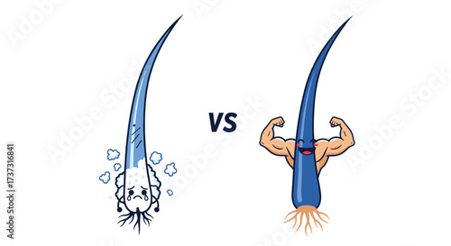 Weak and sad hair versus strong and healthy hair comparison.