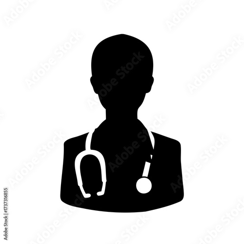 Silhouette of a doctor wearing a stethoscope with white background illustration