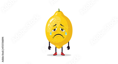 A sad crying cartoon lemon character with its face showing great distress.