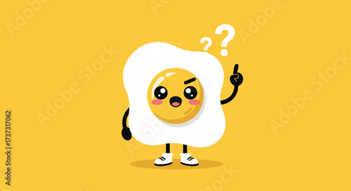 This cute fried egg character is wondering about something important.
