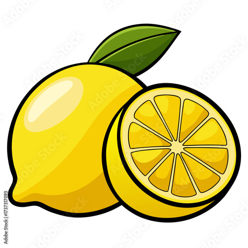 Bright yellow lemons with a slice, ready to brighten any design, great for summer projects, healthy food campaigns, and lemonade stands, fresh zest